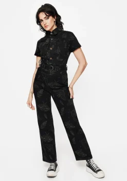 Callopistria Moth Print Denim Jumpsuit