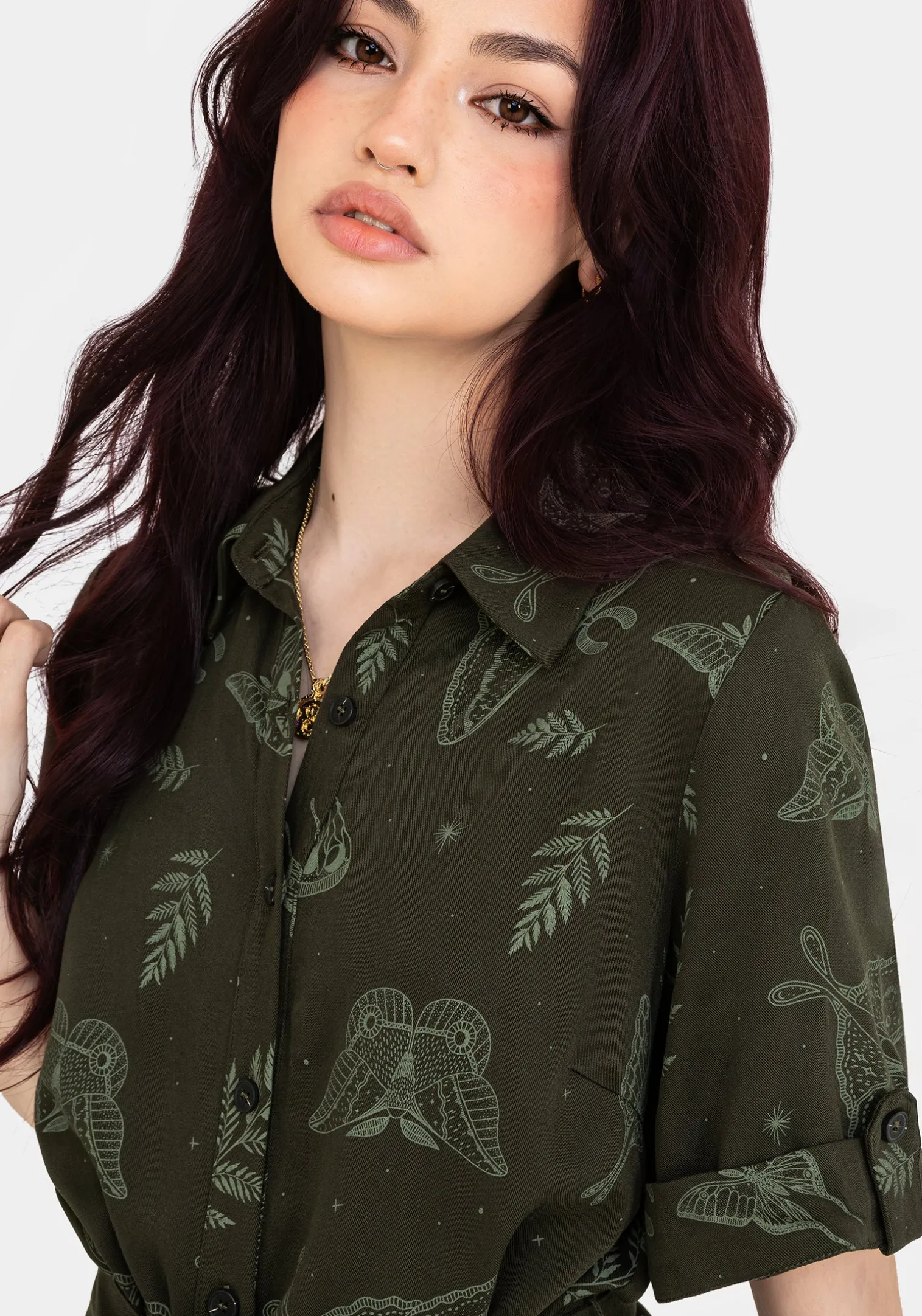Callopistria Moth Print Mini Shirt Dress - Green