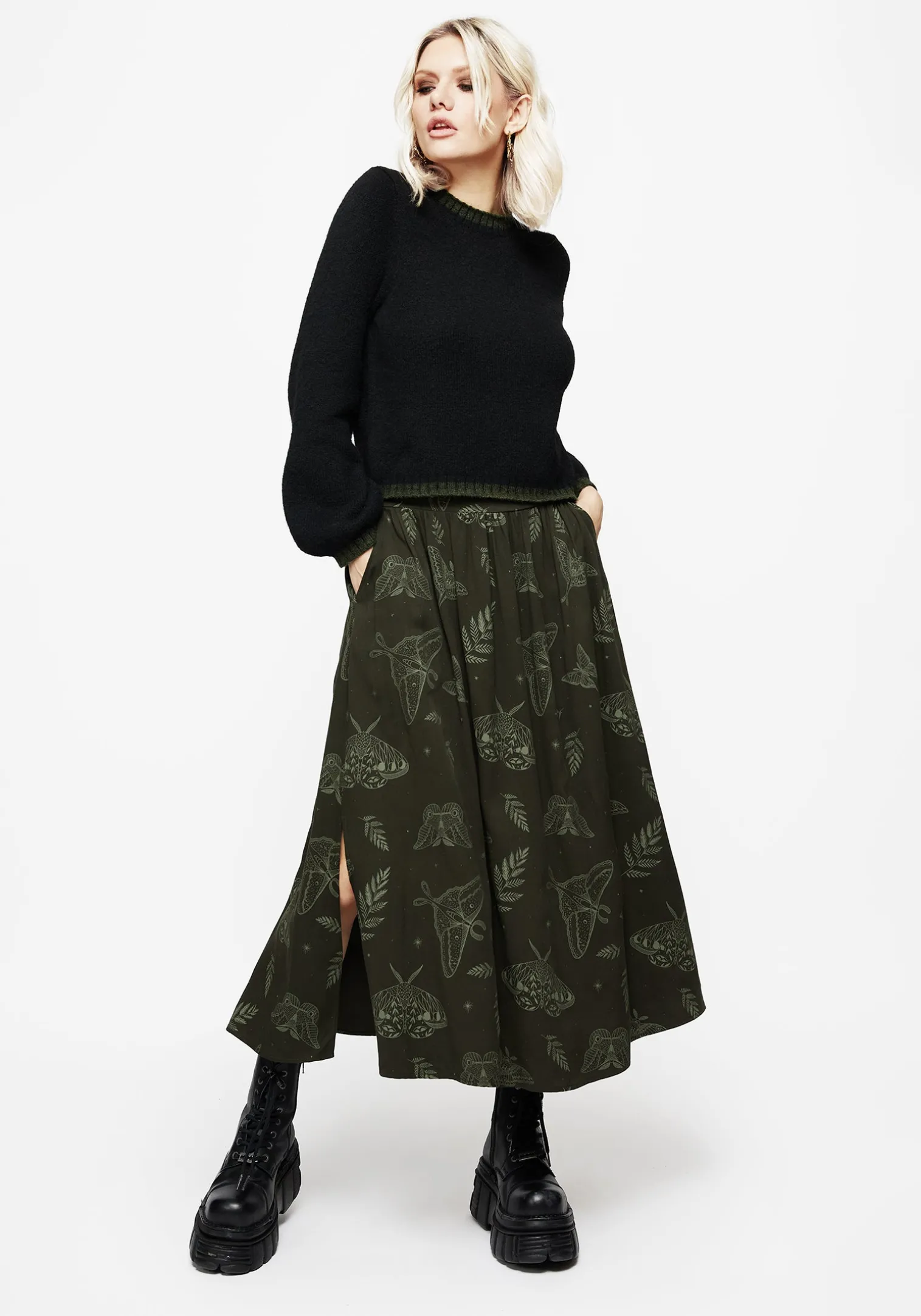 Callopistria Moth Print Midi Skirt - Green
