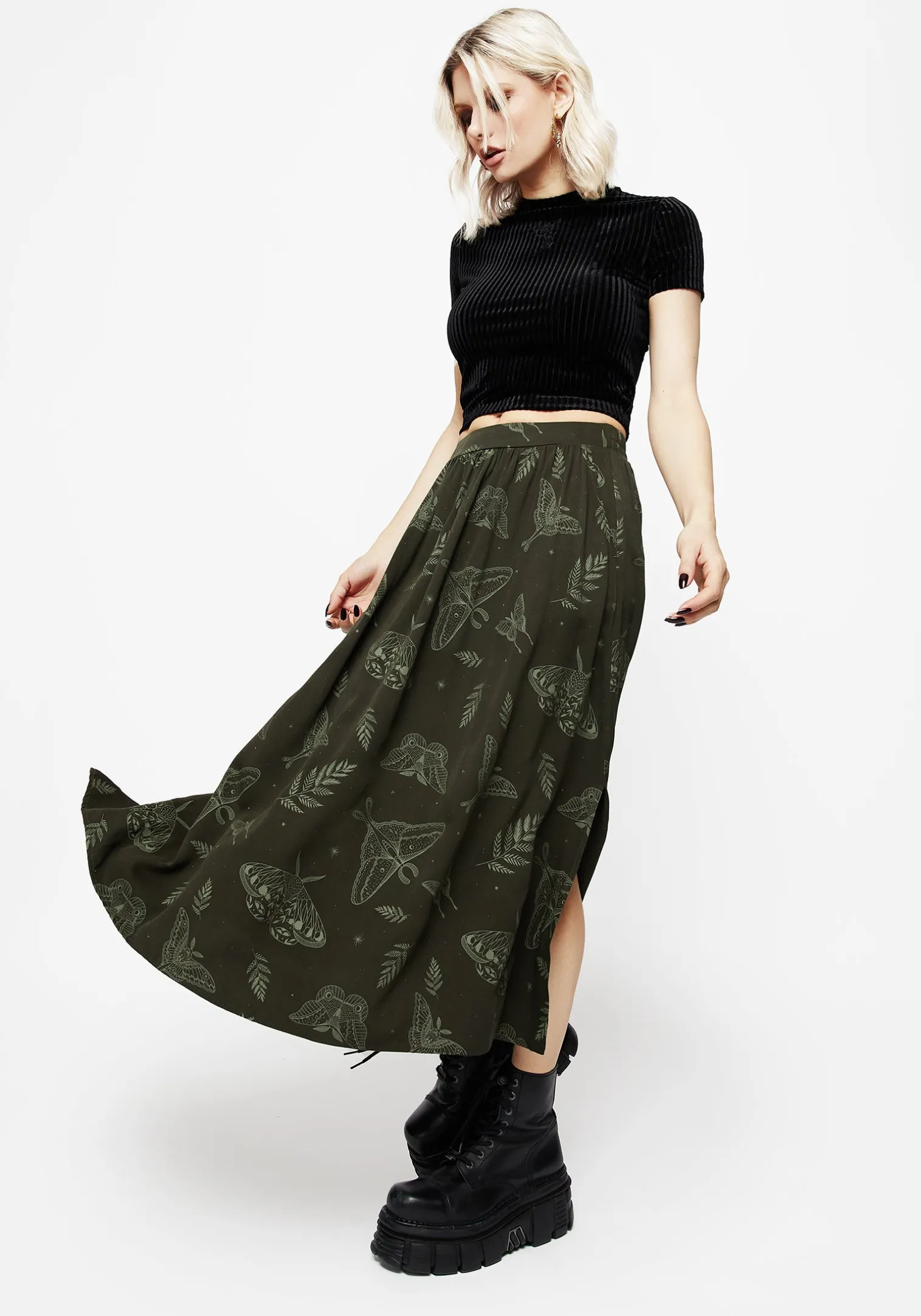 Callopistria Moth Print Midi Skirt - Green