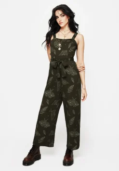 Callopistria Moth Print Wide Leg Jumpsuit - Green