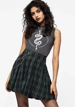 Cardio Check Cotton Pleated Mini Skirt