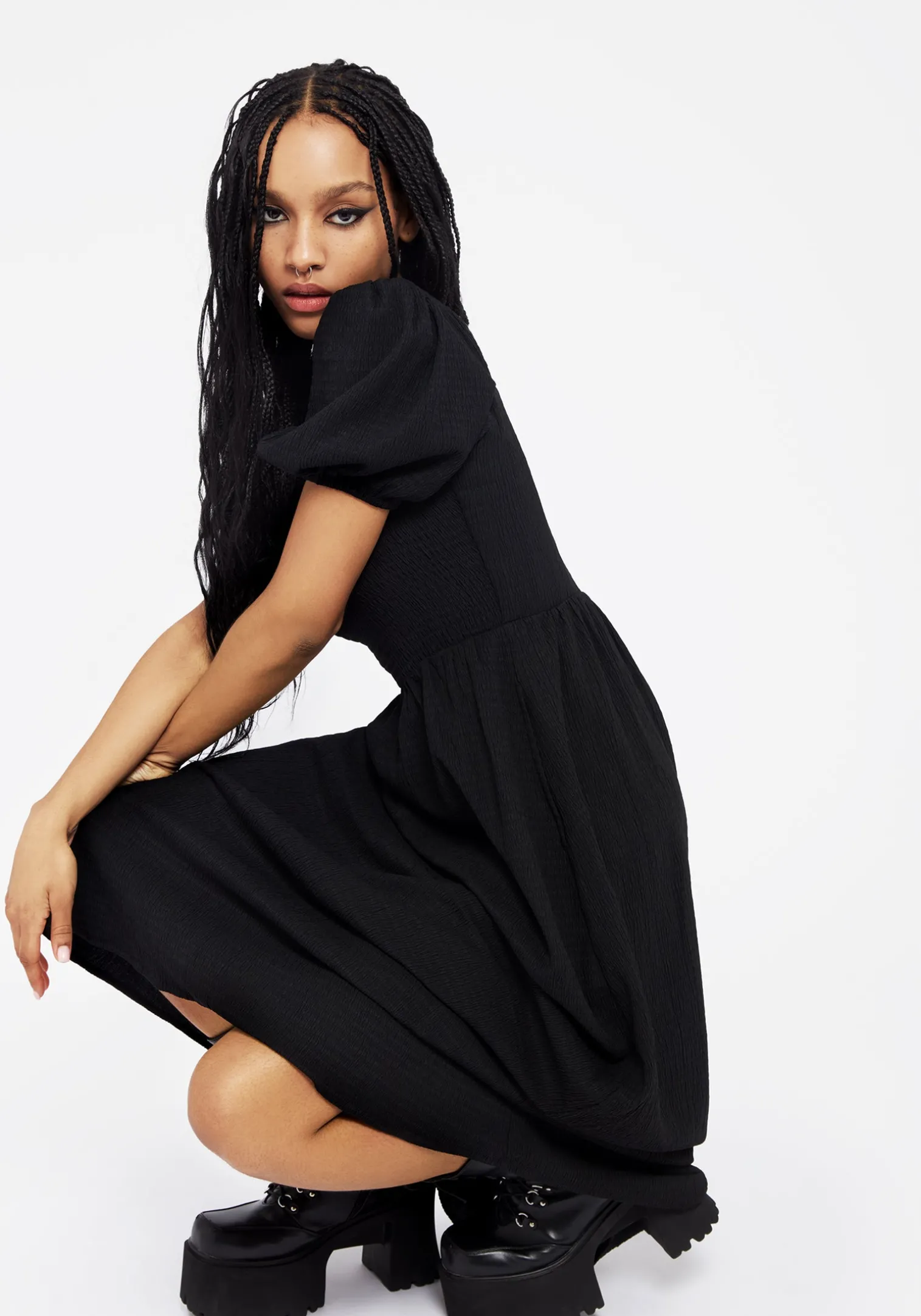 Carmine Midaxi Smock Dress - Black