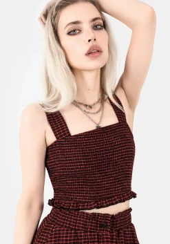 Carmine Textured Check Crop Top
