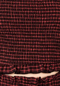 Carmine Textured Check Crop Top