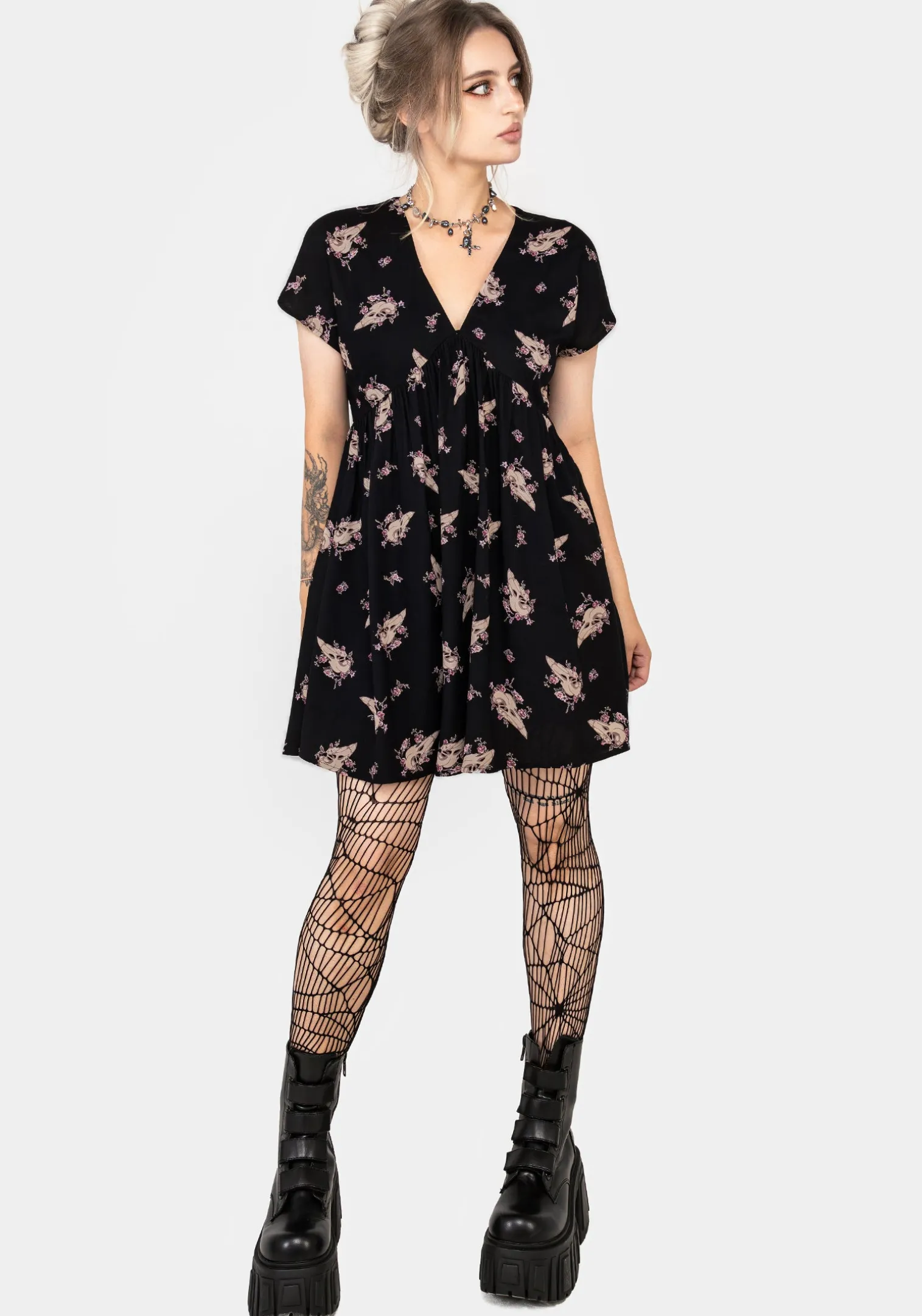 Carrion V-Neck Mini Smock Dress