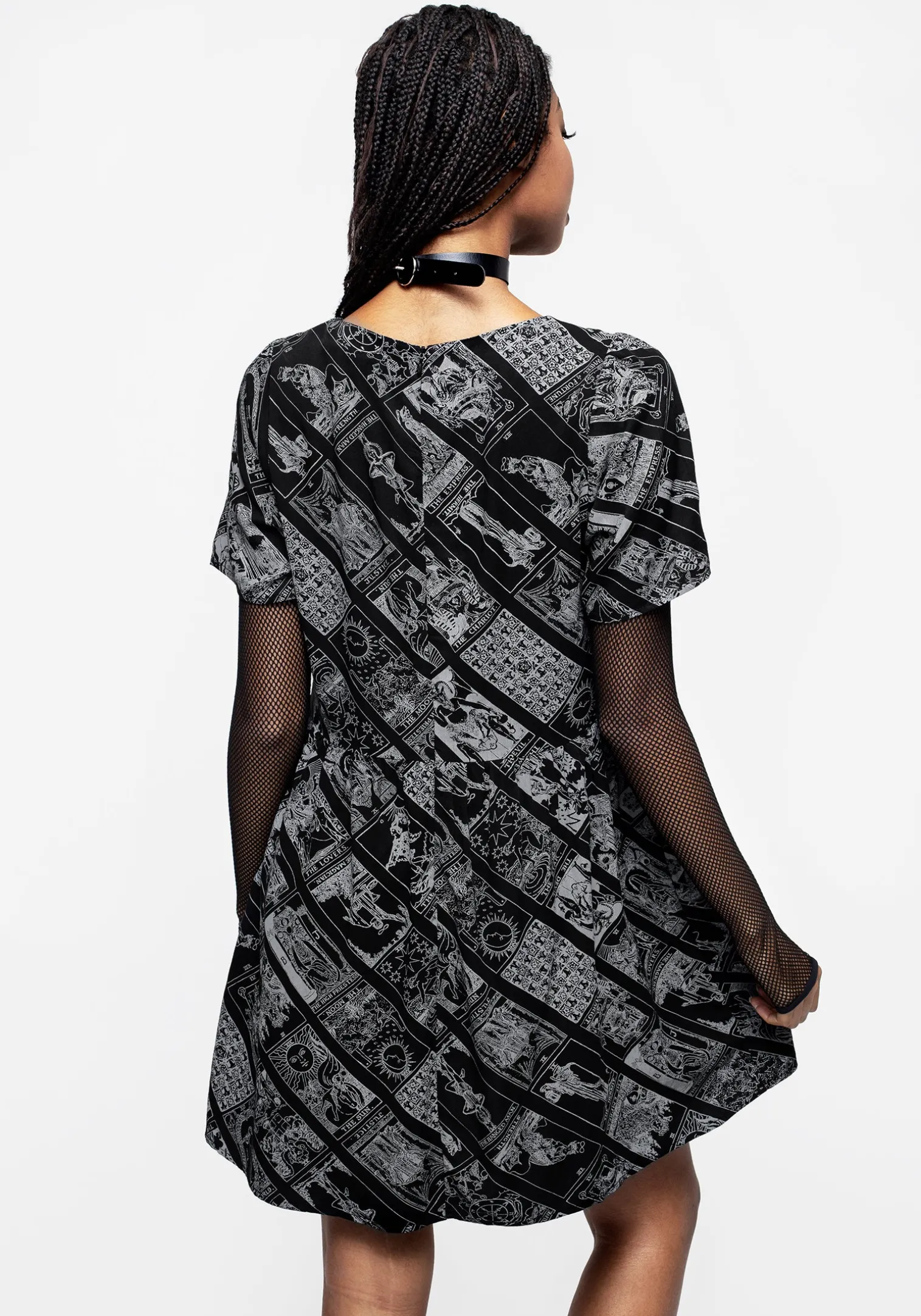 Cartomancy Scoop Neck Mini Smock Dress
