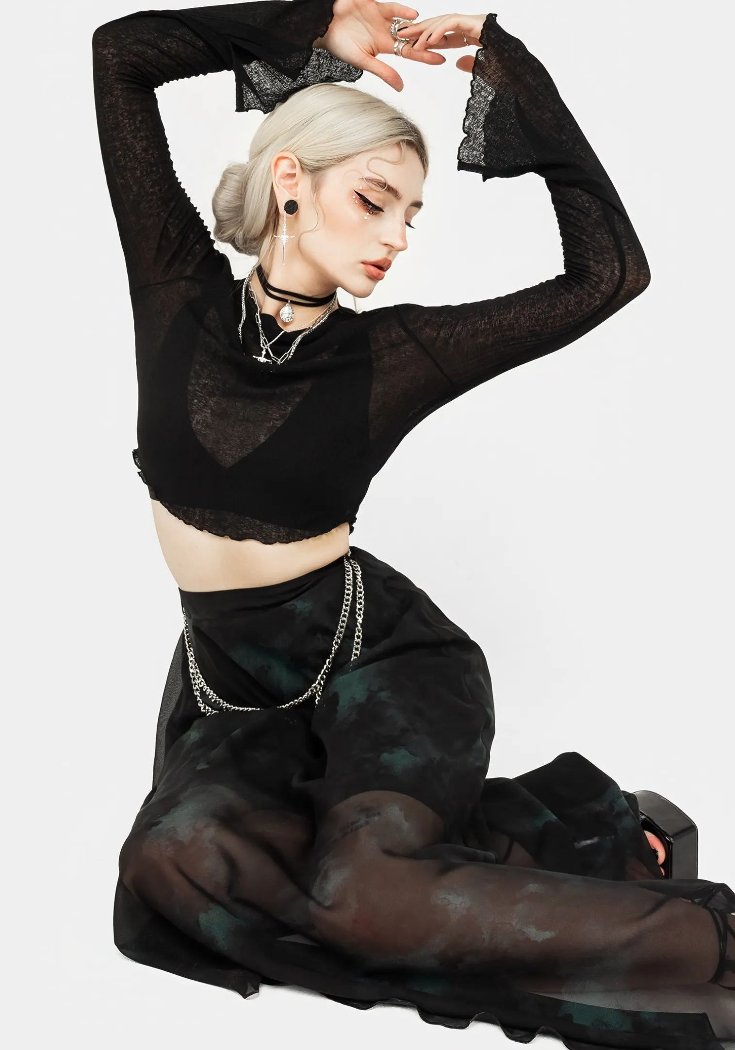 Cassia Jersey Mesh Crop Top