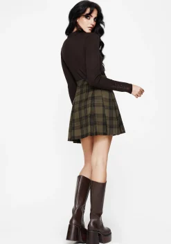 Cecily Check Pleated Mini Skirt With Frog Charm
