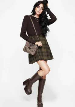 Cecily Check Pleated Mini Skirt With Frog Charm