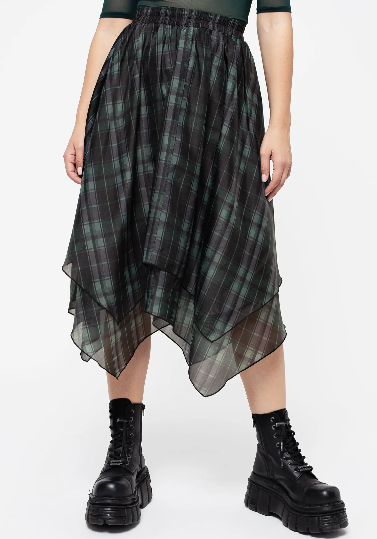 Checkmate Layered Organza Handkerchief Hem Skirt