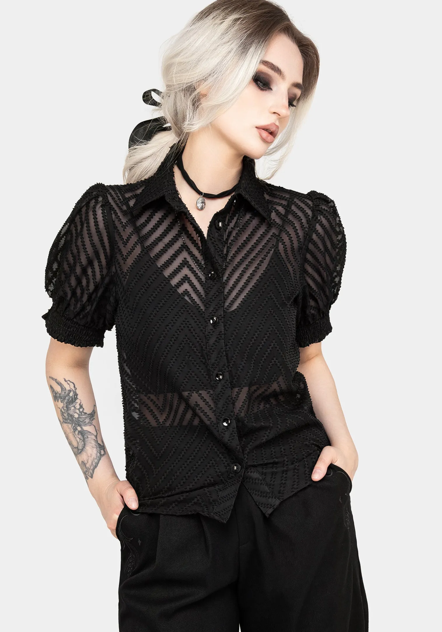 Chevron Button Up Blouse Top