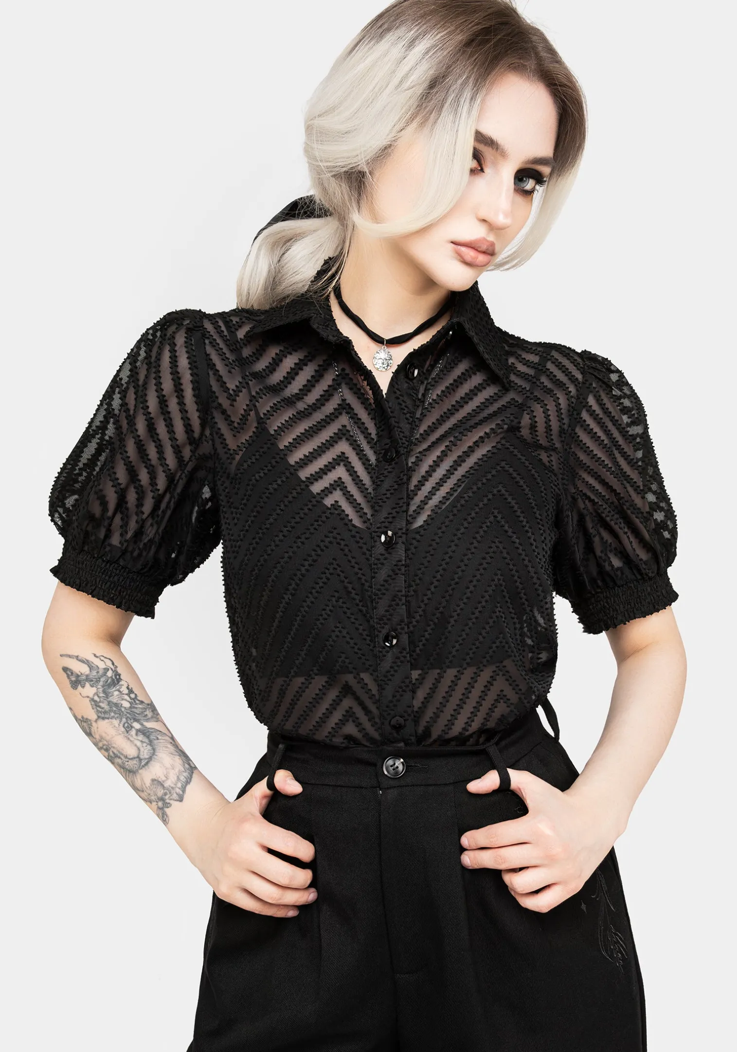 Chevron Button Up Blouse Top