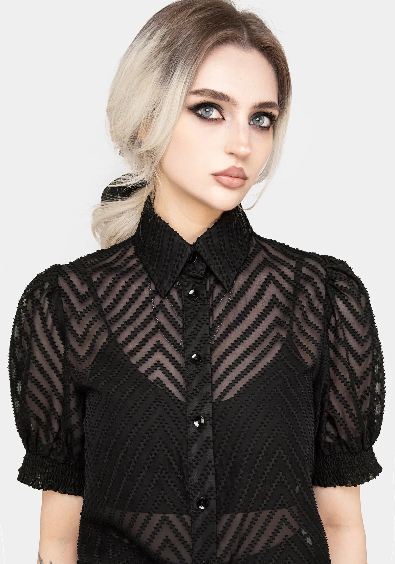 Chevron Button Up Blouse Top