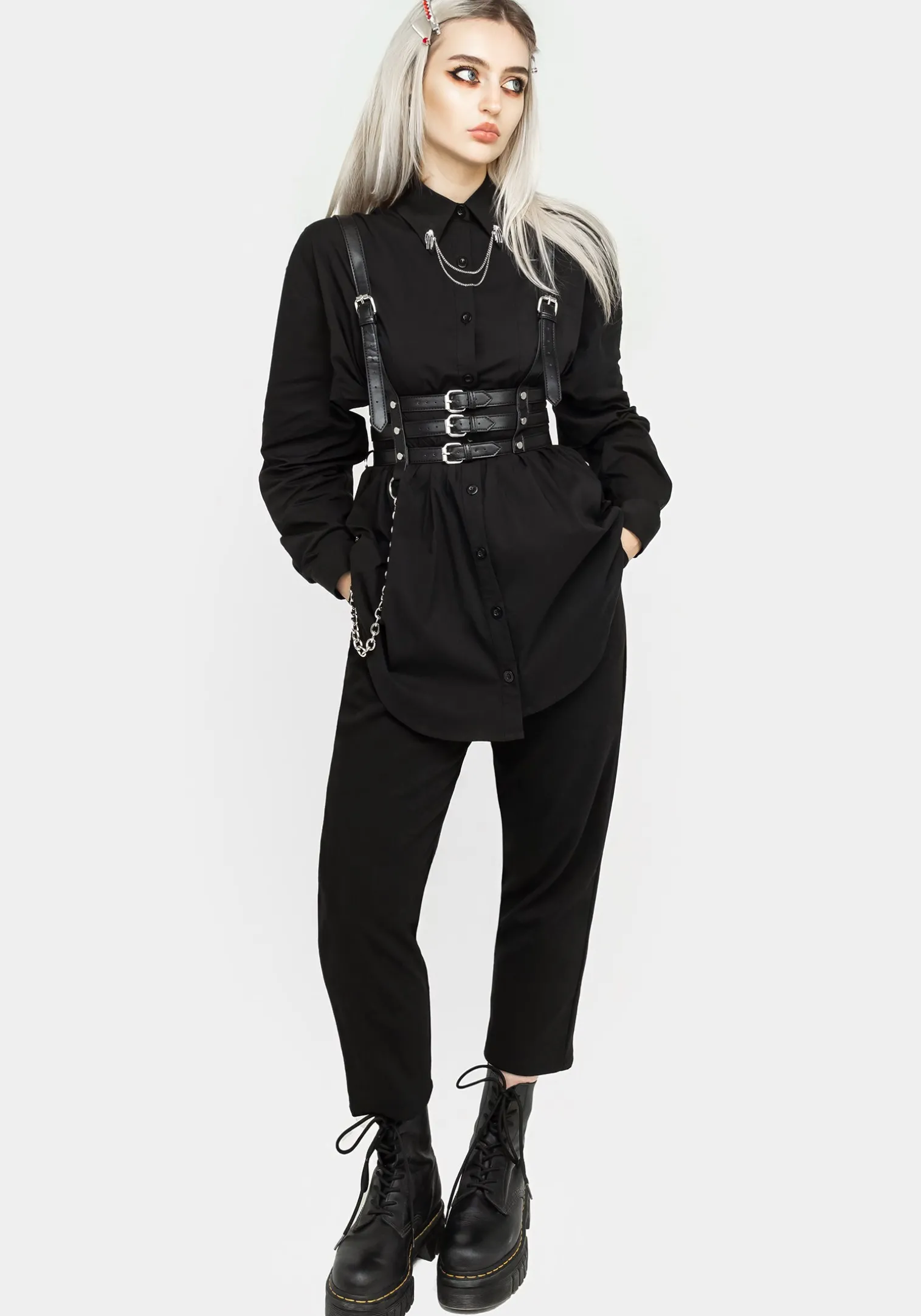 Chiromancy Collar Loose Fit Shirt - Black