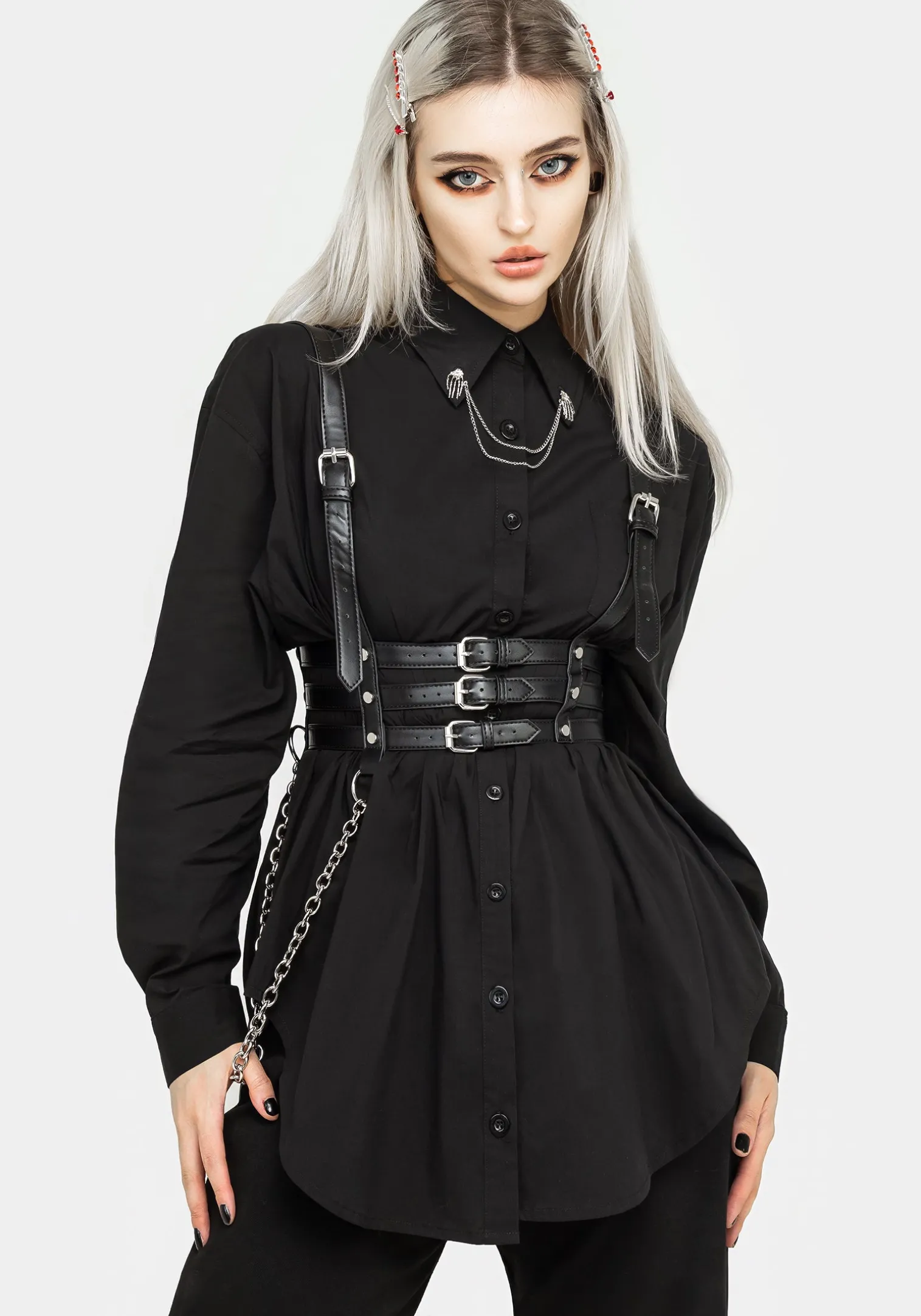 Chiromancy Collar Loose Fit Shirt - Black