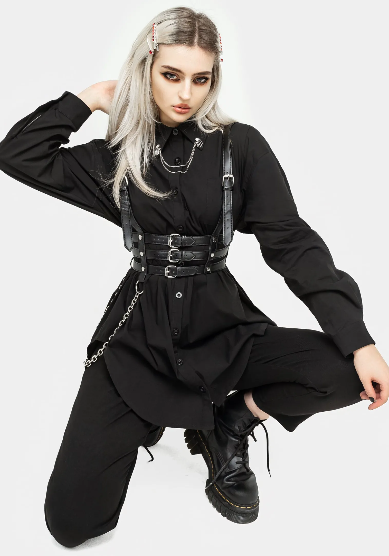Chiromancy Collar Loose Fit Shirt - Black
