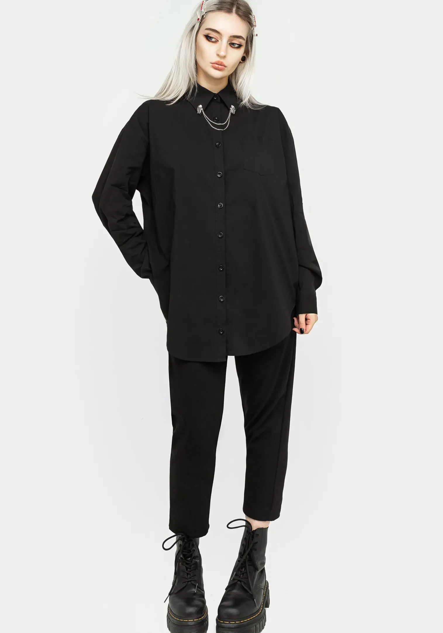 Chiromancy Collar Loose Fit Shirt - Black