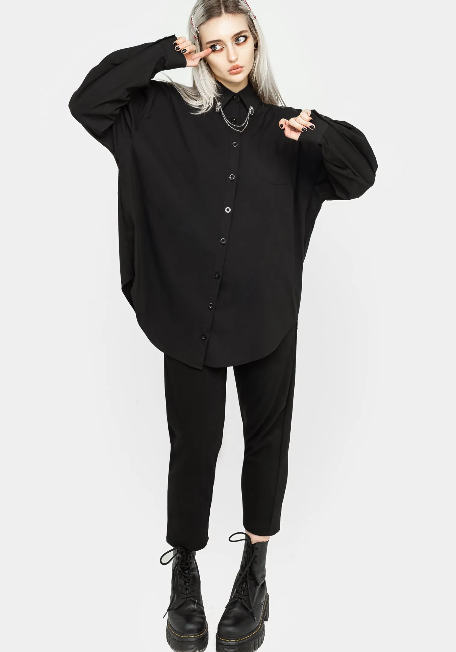 Chiromancy Collar Loose Fit Shirt - Black