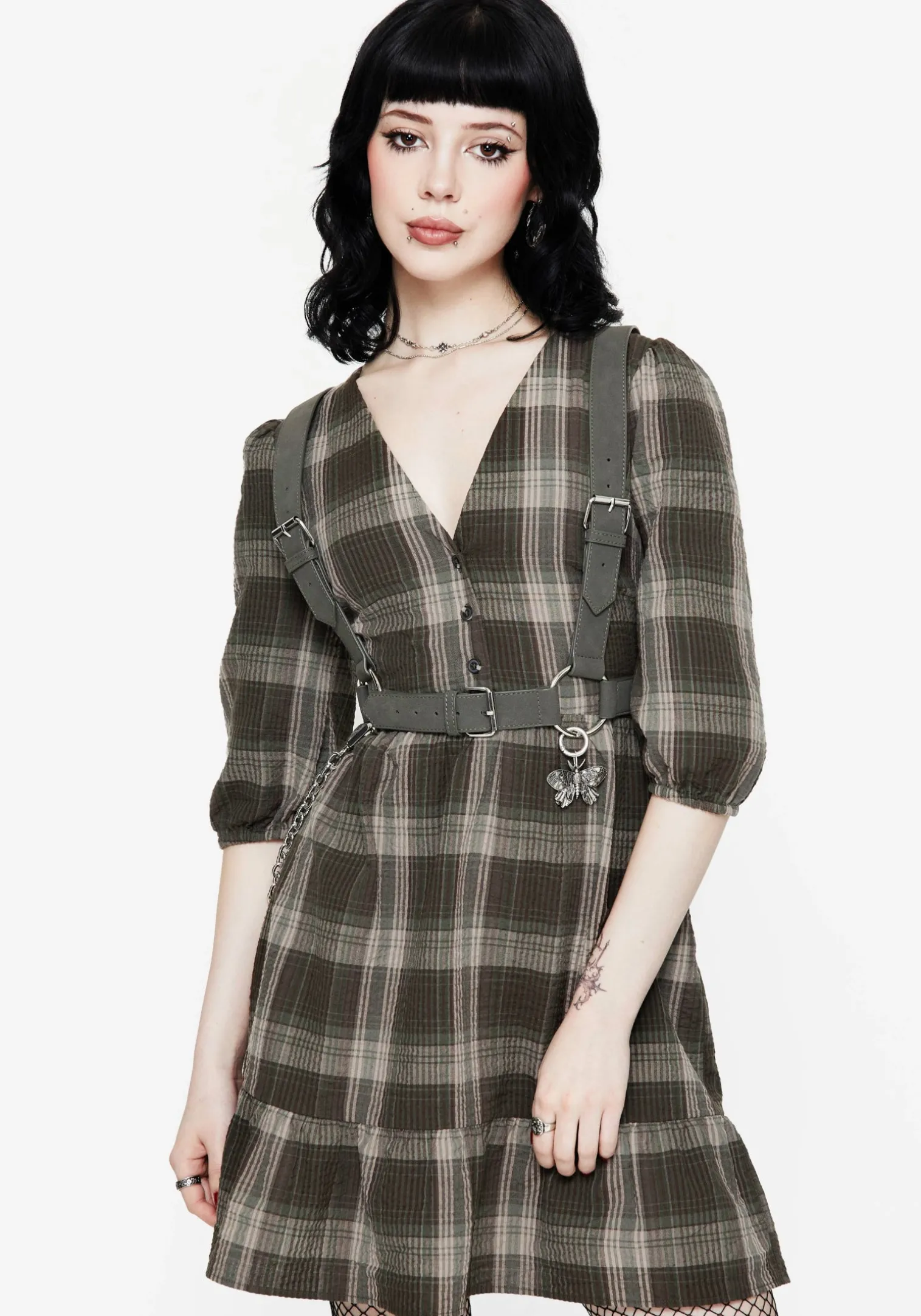 Clara Cotton Check Tiered Mini Smock Dress