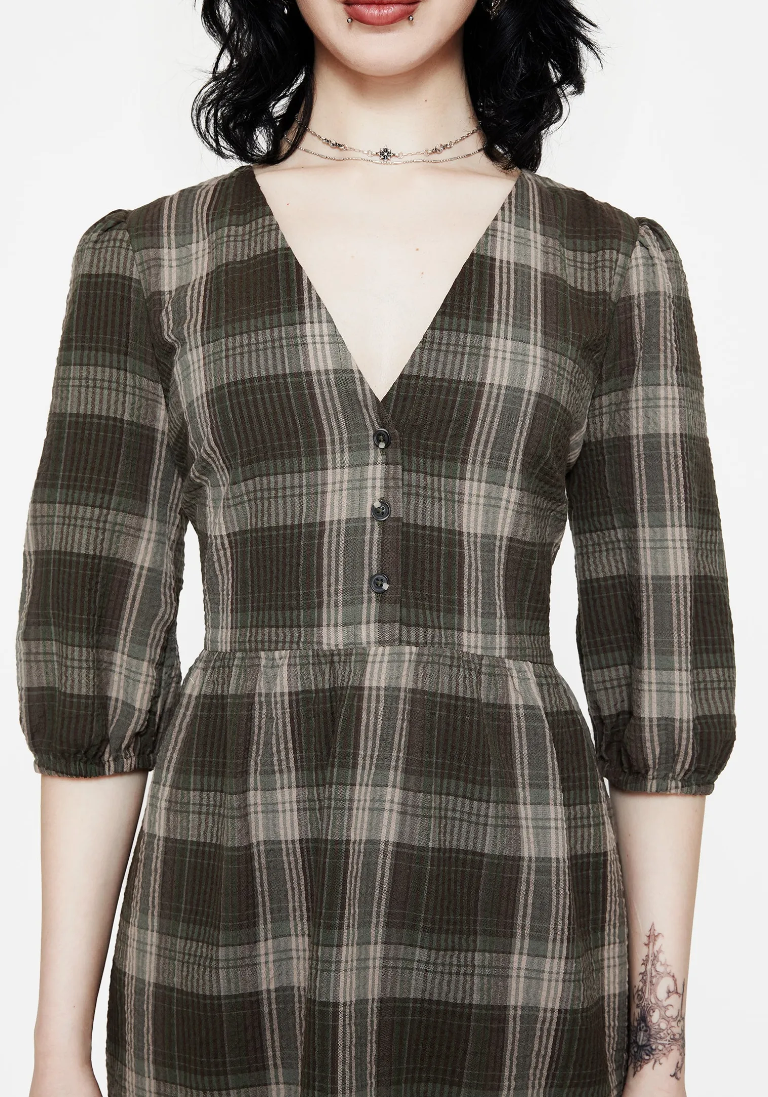 Clara Cotton Check Tiered Mini Smock Dress