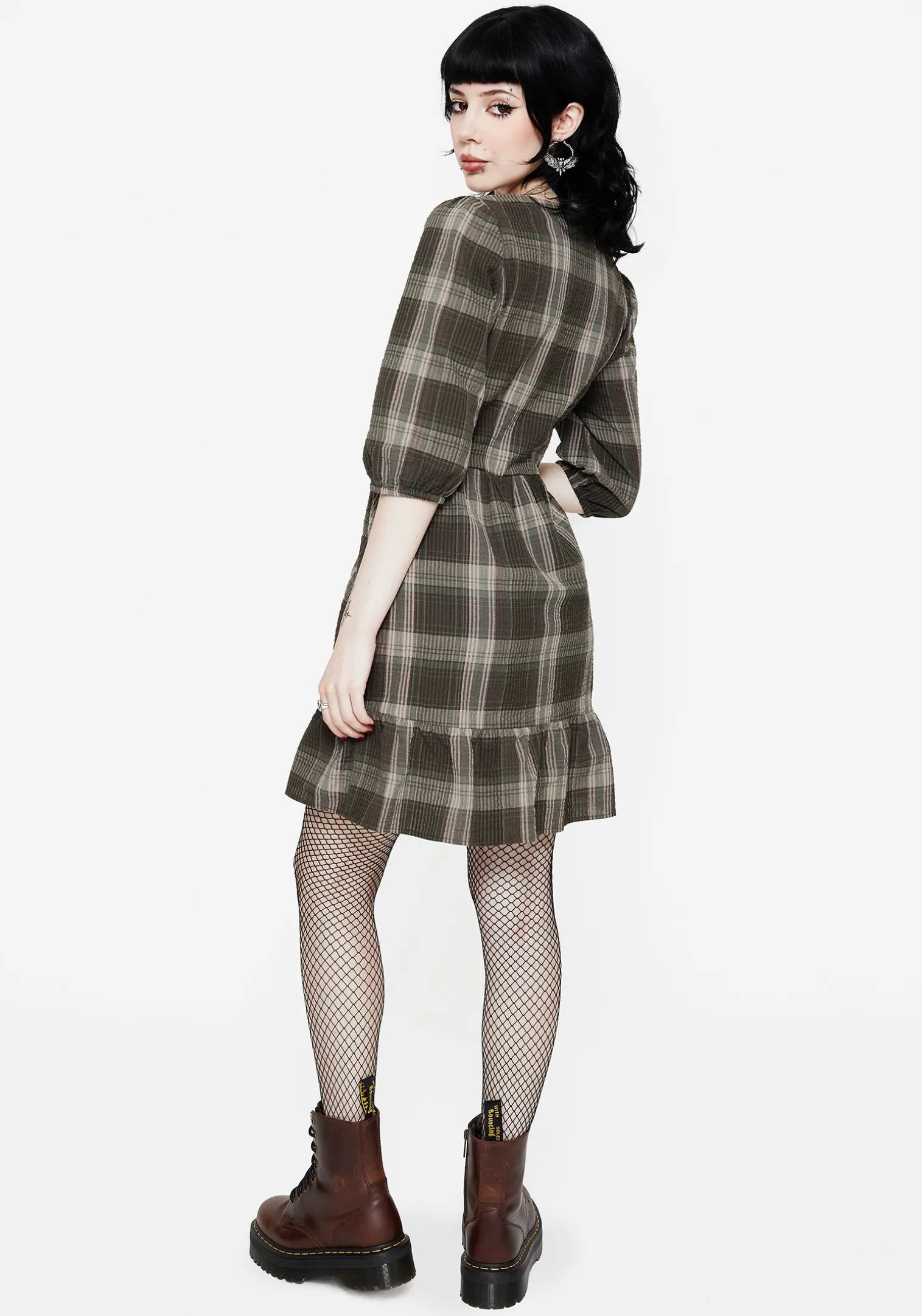 Clara Cotton Check Tiered Mini Smock Dress