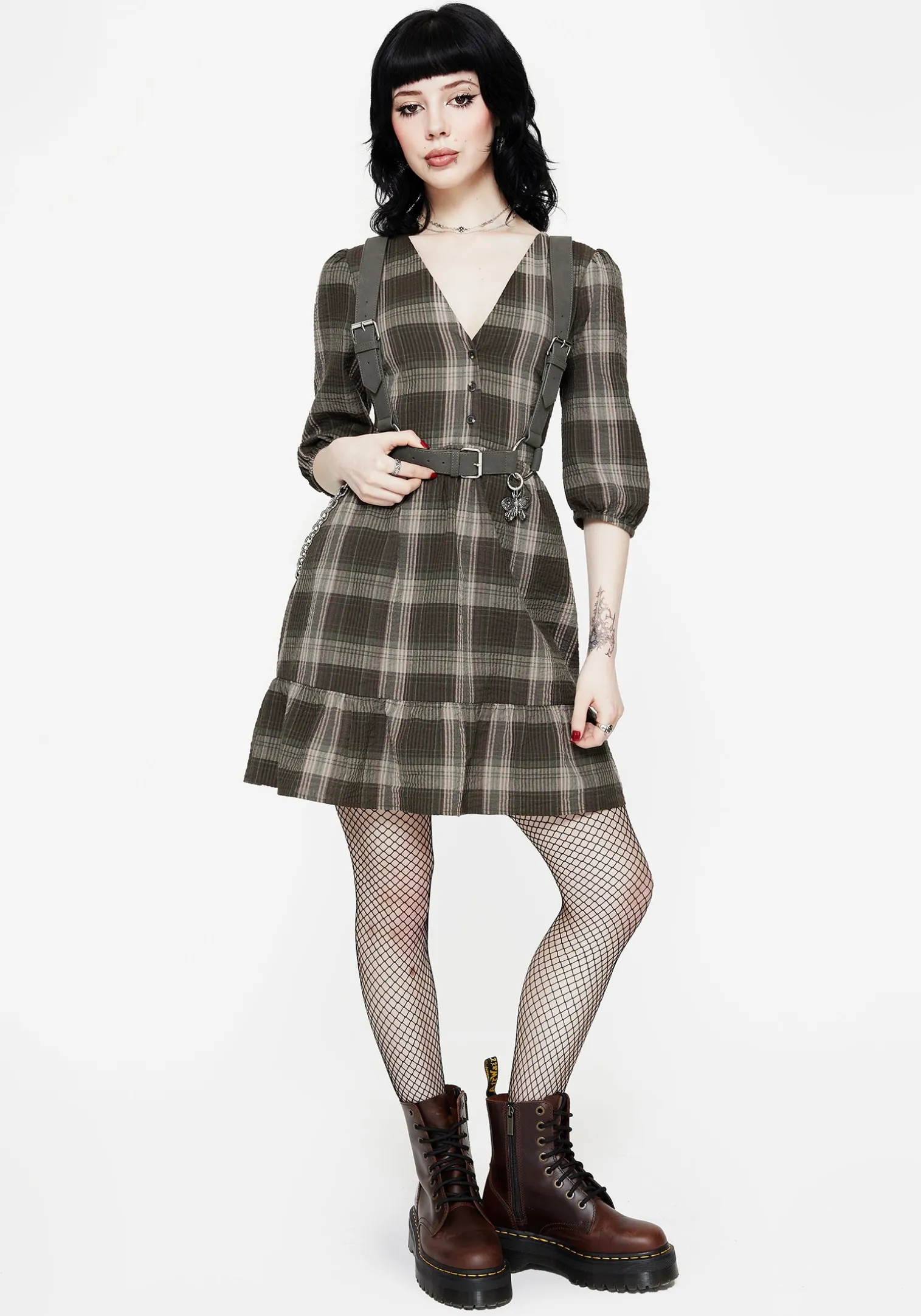 Clara Cotton Check Tiered Mini Smock Dress
