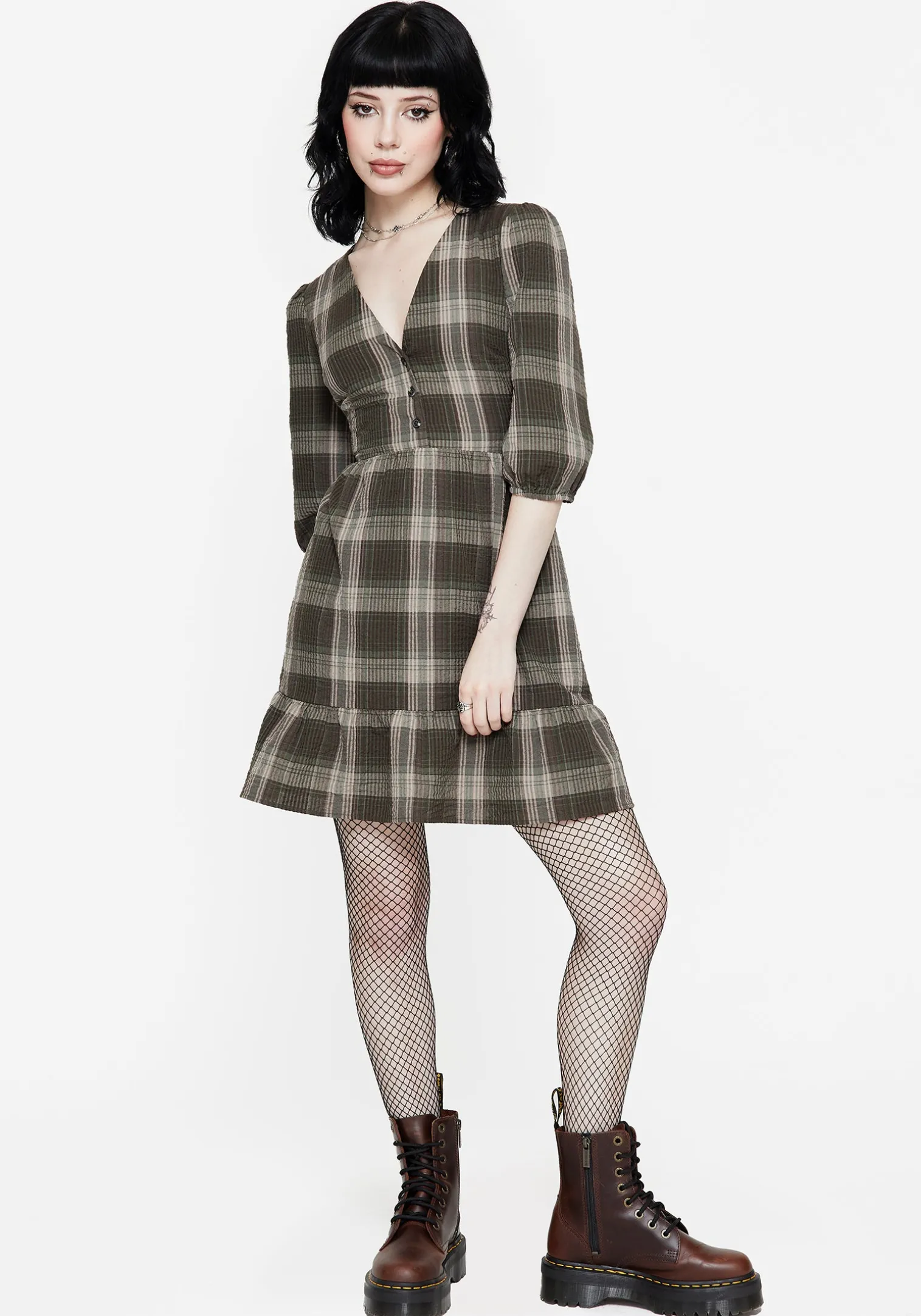 Clara Cotton Check Tiered Mini Smock Dress