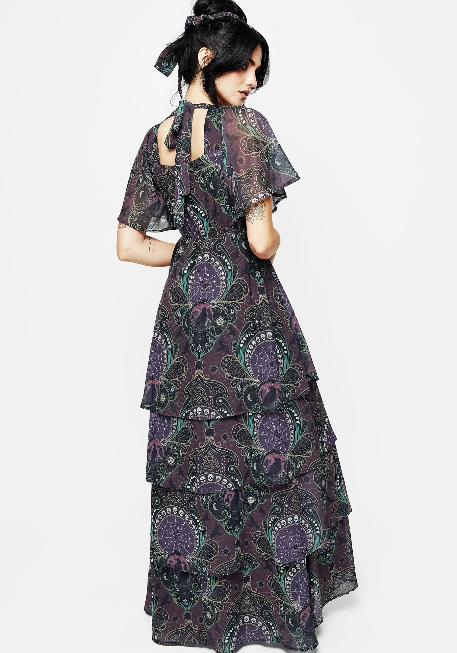 Clarette Chiffon Angel Sleeve Tiered Gown