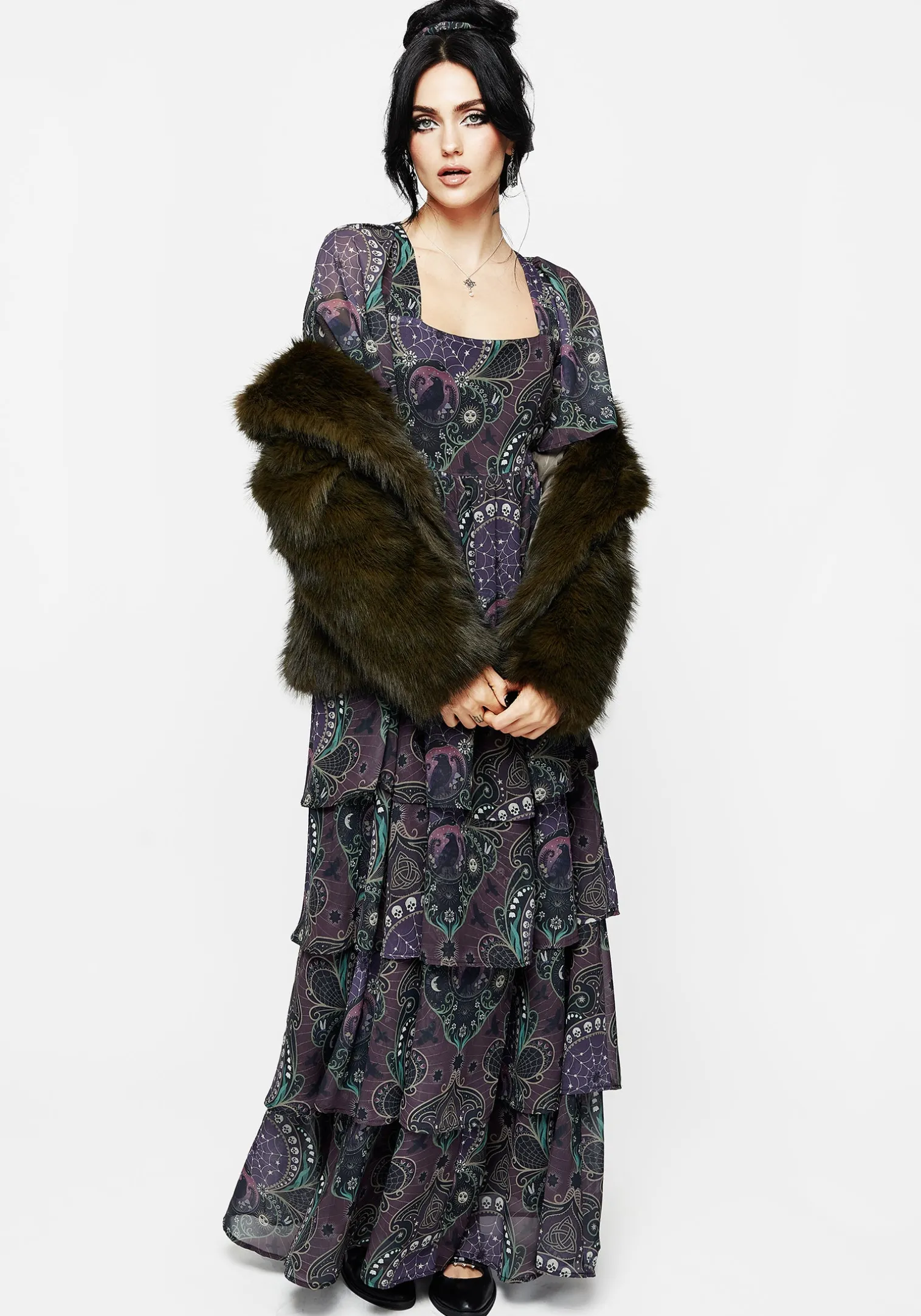 Clarette Chiffon Angel Sleeve Tiered Gown