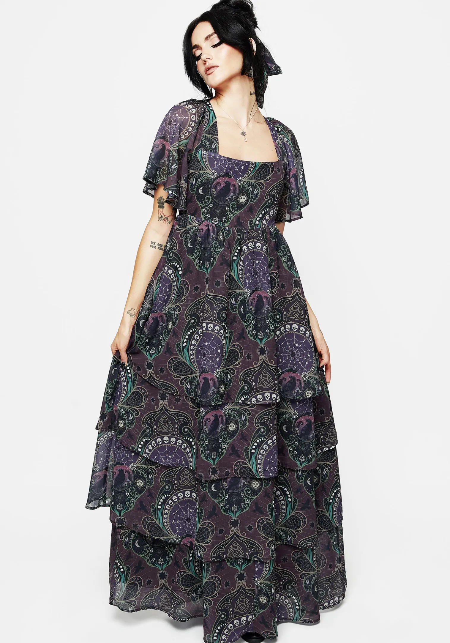 Clarette Chiffon Angel Sleeve Tiered Gown