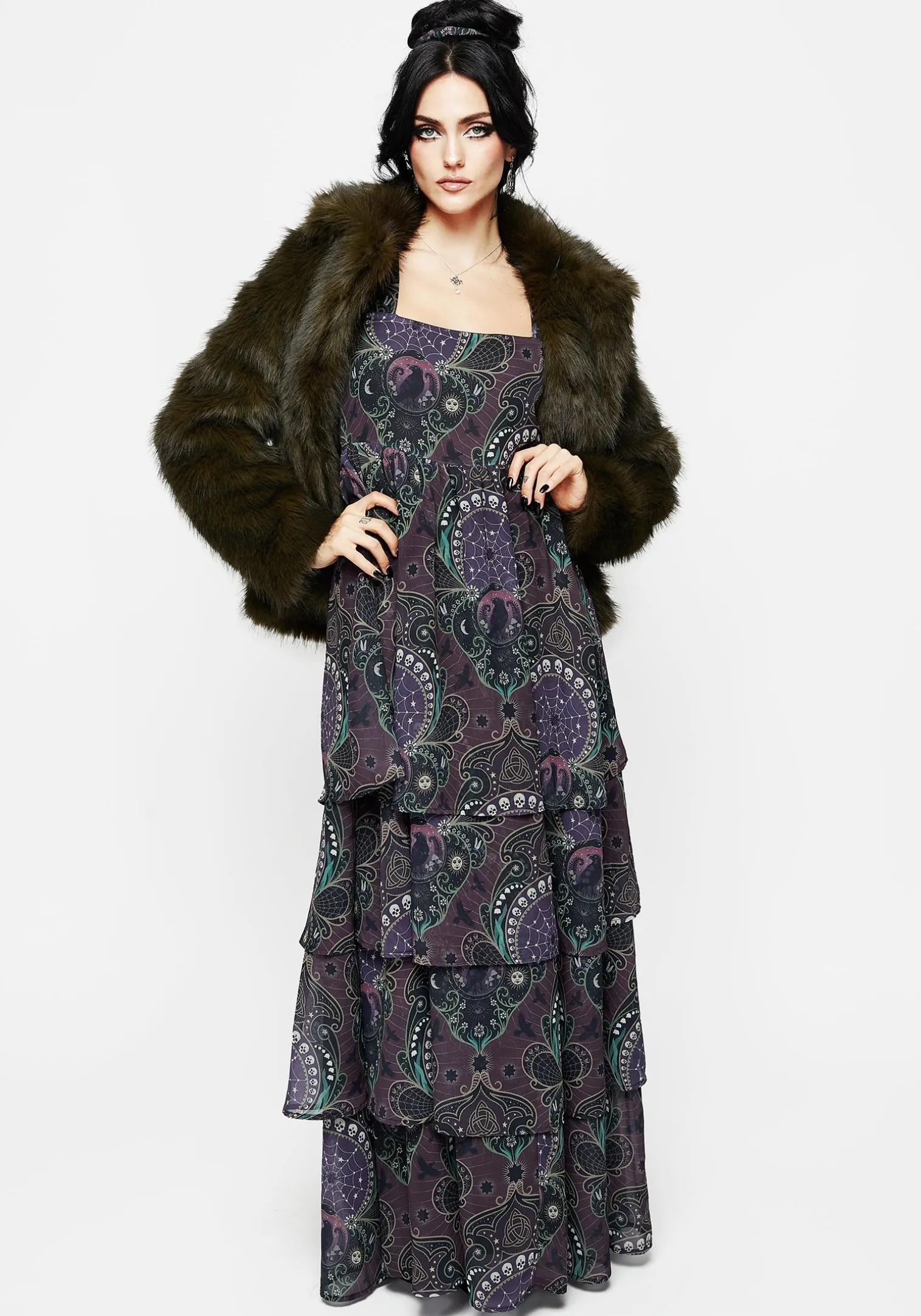 Clarette Chiffon Angel Sleeve Tiered Gown