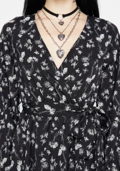 Claricia Long Sleeved Floral Faux Wrap Mini Dress