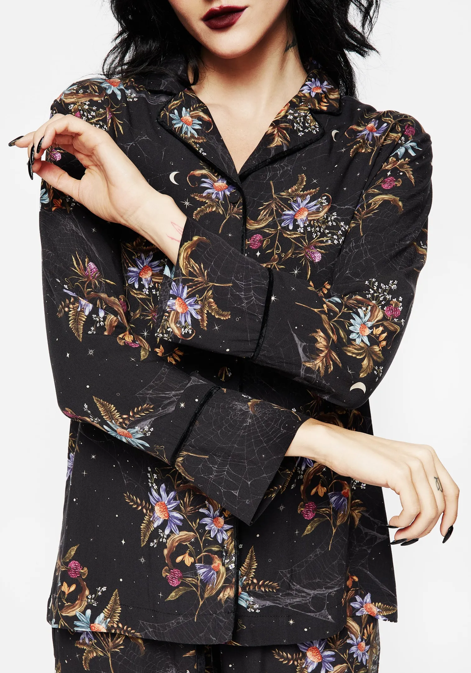 Cleome Floral Spiderweb Button Up Pyjama Top