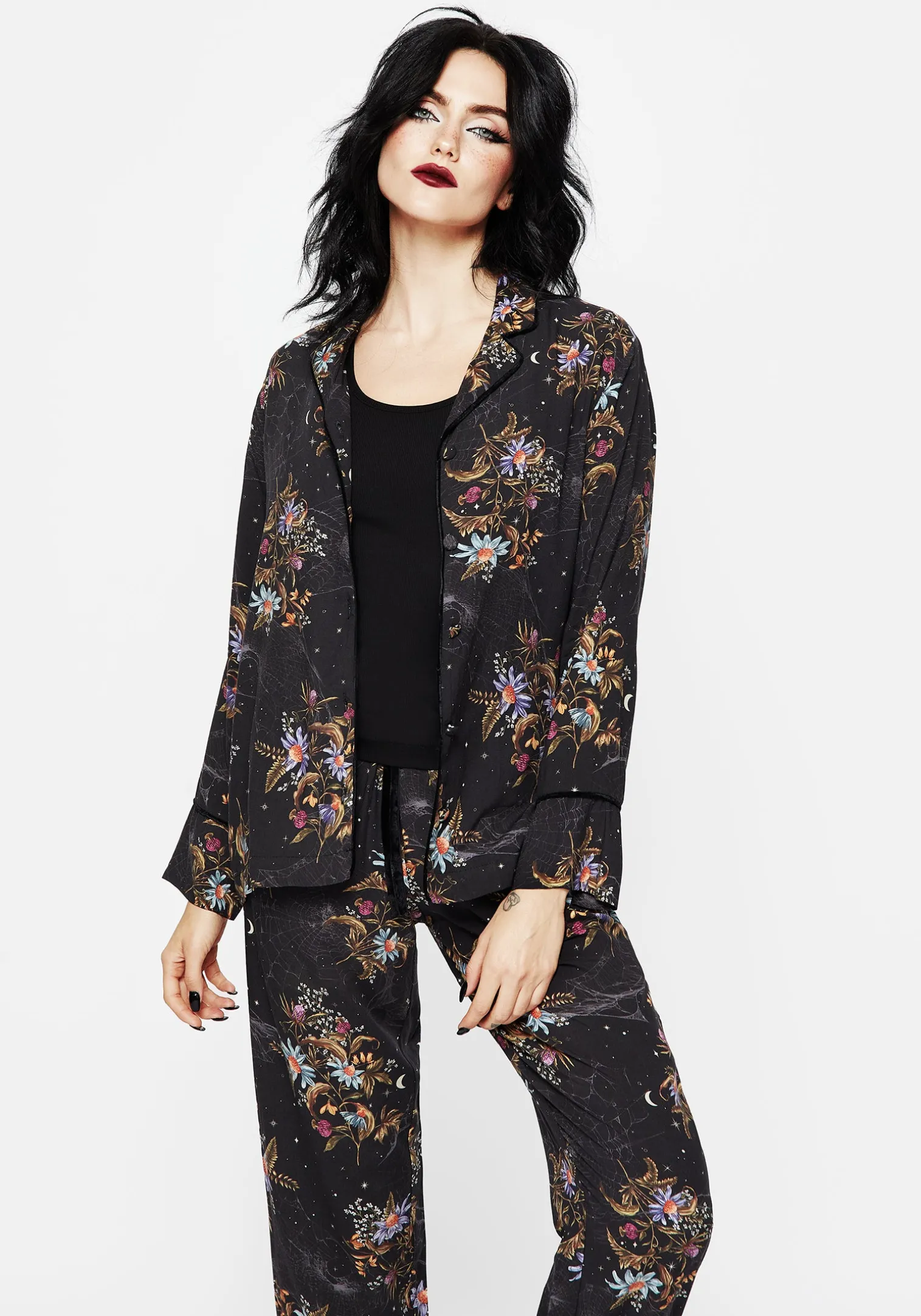 Cleome Floral Spiderweb Button Up Pyjama Top