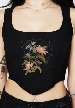 Cleome Floral Spiderweb Embroidered Corset Top