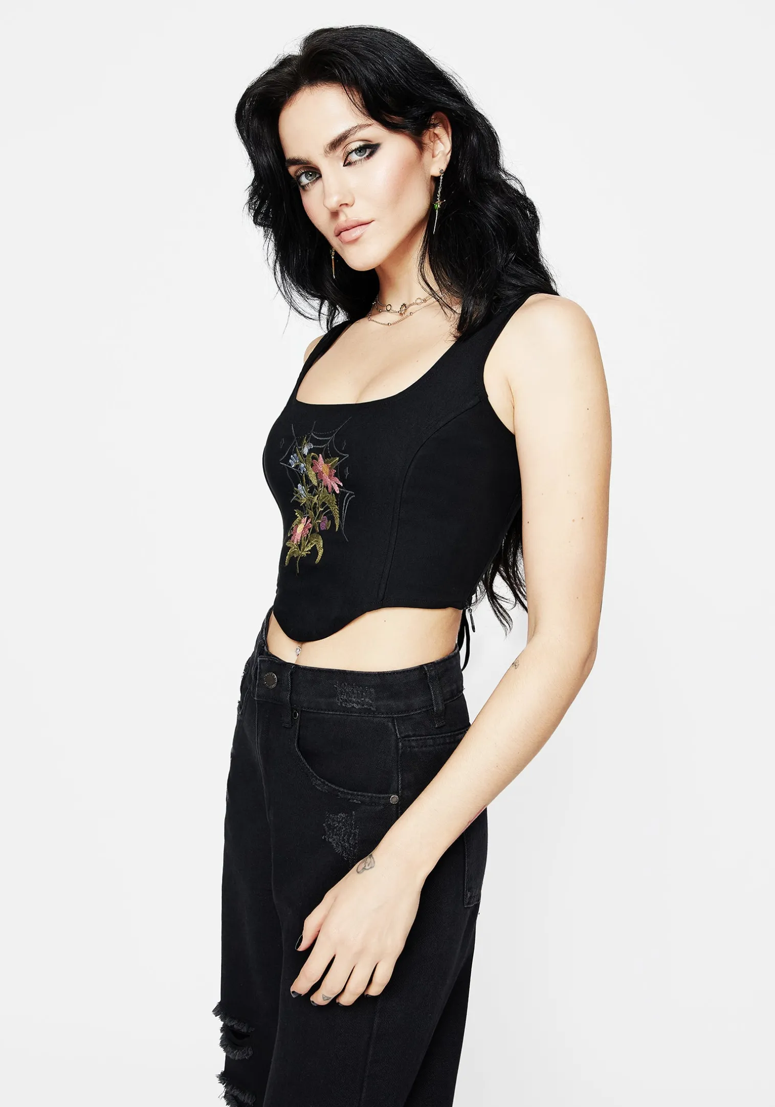 Cleome Floral Spiderweb Embroidered Corset Top