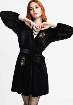 Cleome Floral Spiderweb Embroidered Velour Faux Wrap Mini Dress