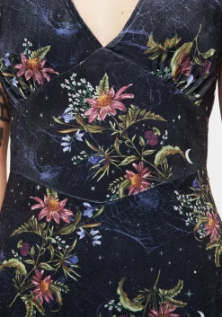 Cleome Floral Spiderweb Velour Corset Midi Dress