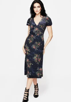 Cleome Floral Spiderweb Velour Corset Midi Dress