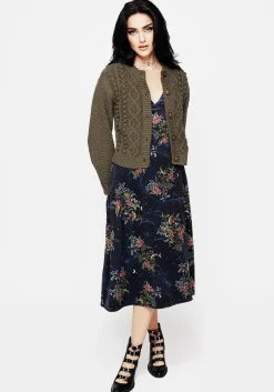 Cleome Floral Spiderweb Velour Corset Midi Dress
