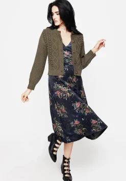 Cleome Floral Spiderweb Velour Corset Midi Dress