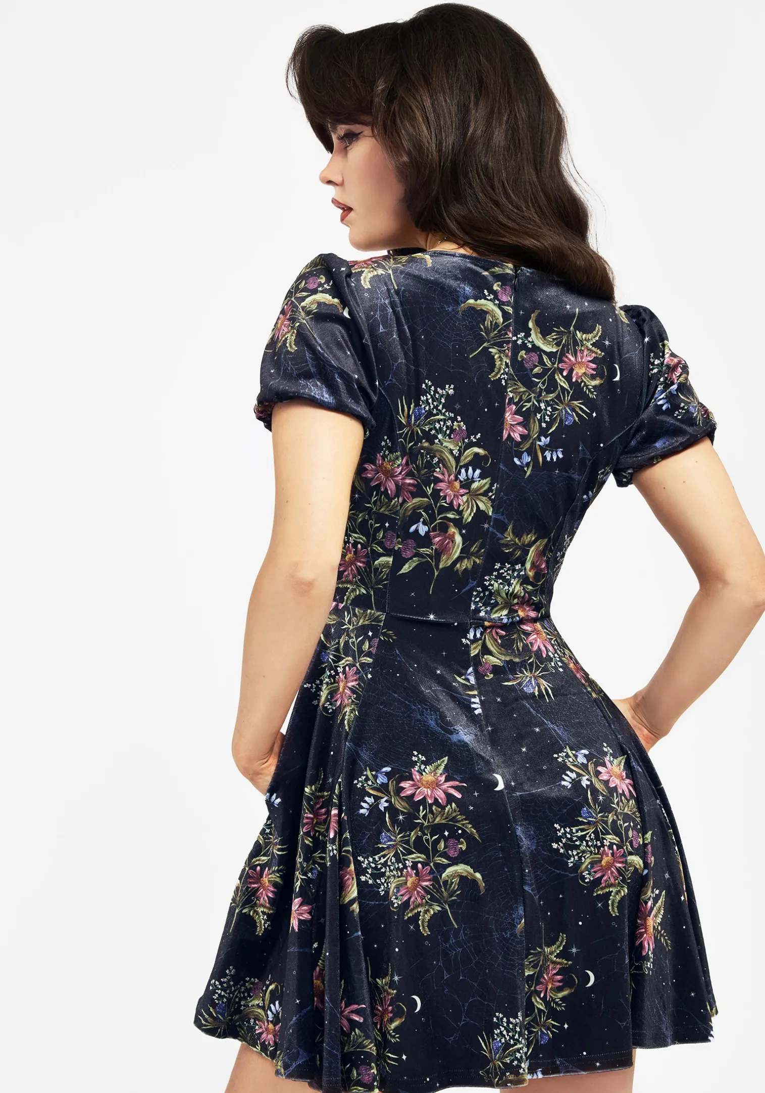 Cleome Floral Spiderweb Velour Mini Dress