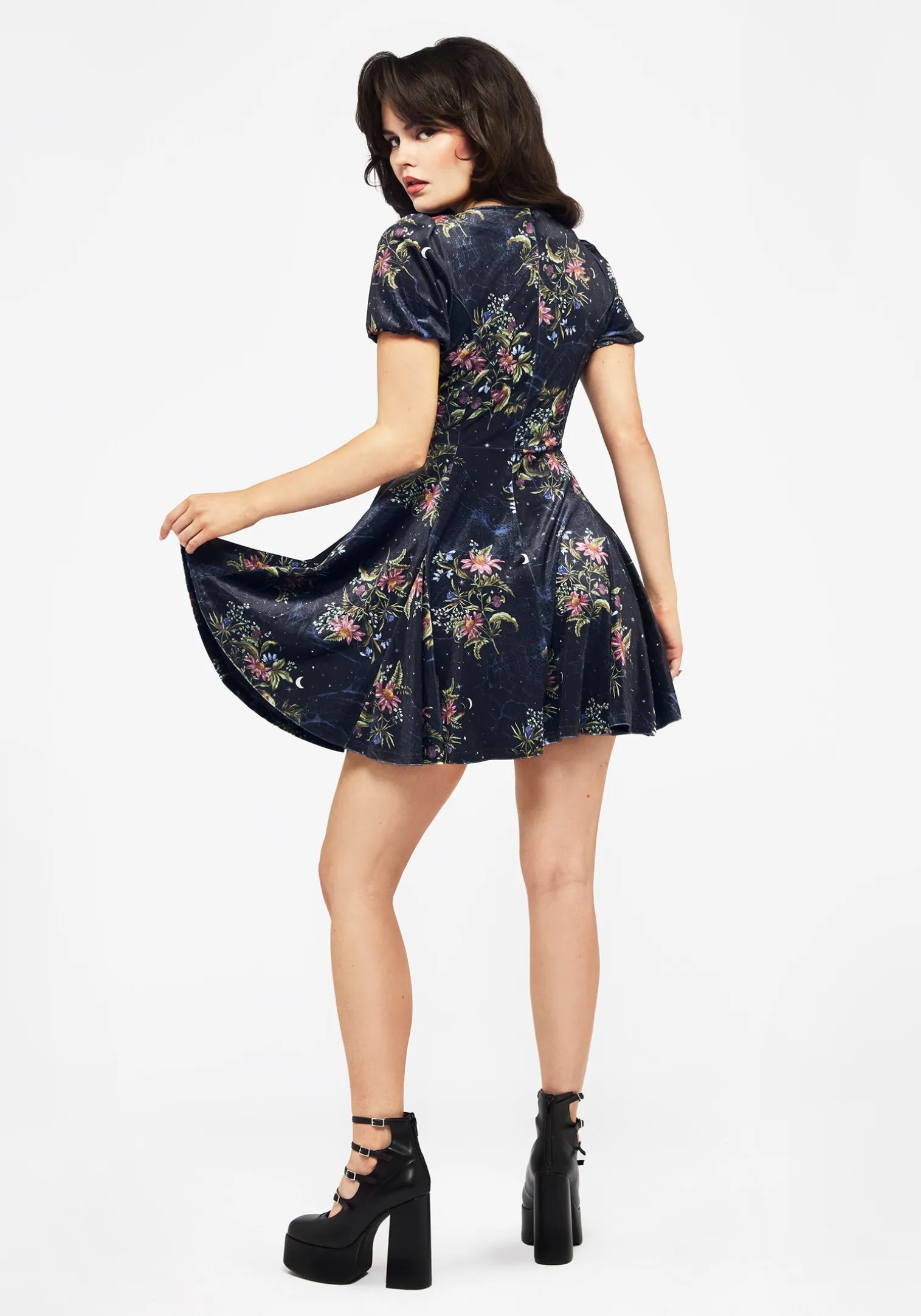 Cleome Floral Spiderweb Velour Mini Dress