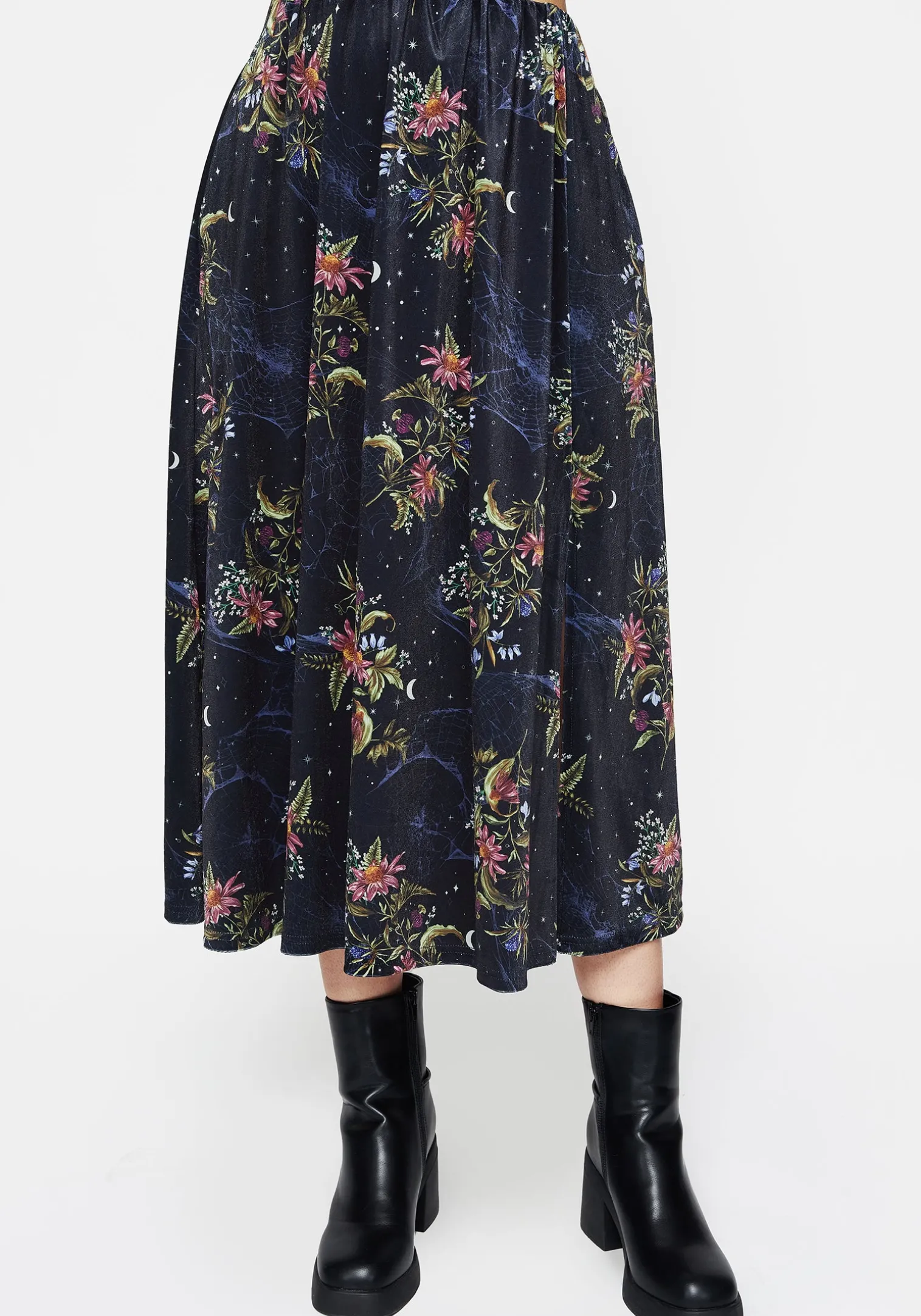 Cleome Floral Spiderweb Velour Midi Skirt