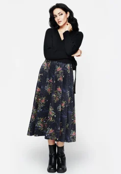 Cleome Floral Spiderweb Velour Midi Skirt