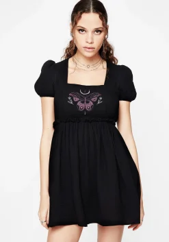 Cocoon Butterfly Embroidered Puff Sleeve Mini Dress