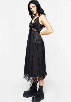 Conjure Satin Lace Trim Cami Midi Dress