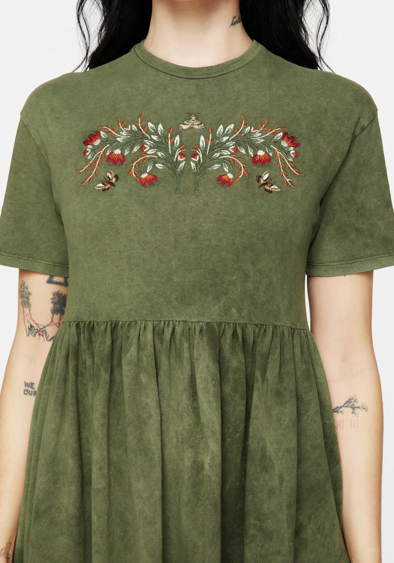 Copia Embroidered Cotton Jersey Skater Dress