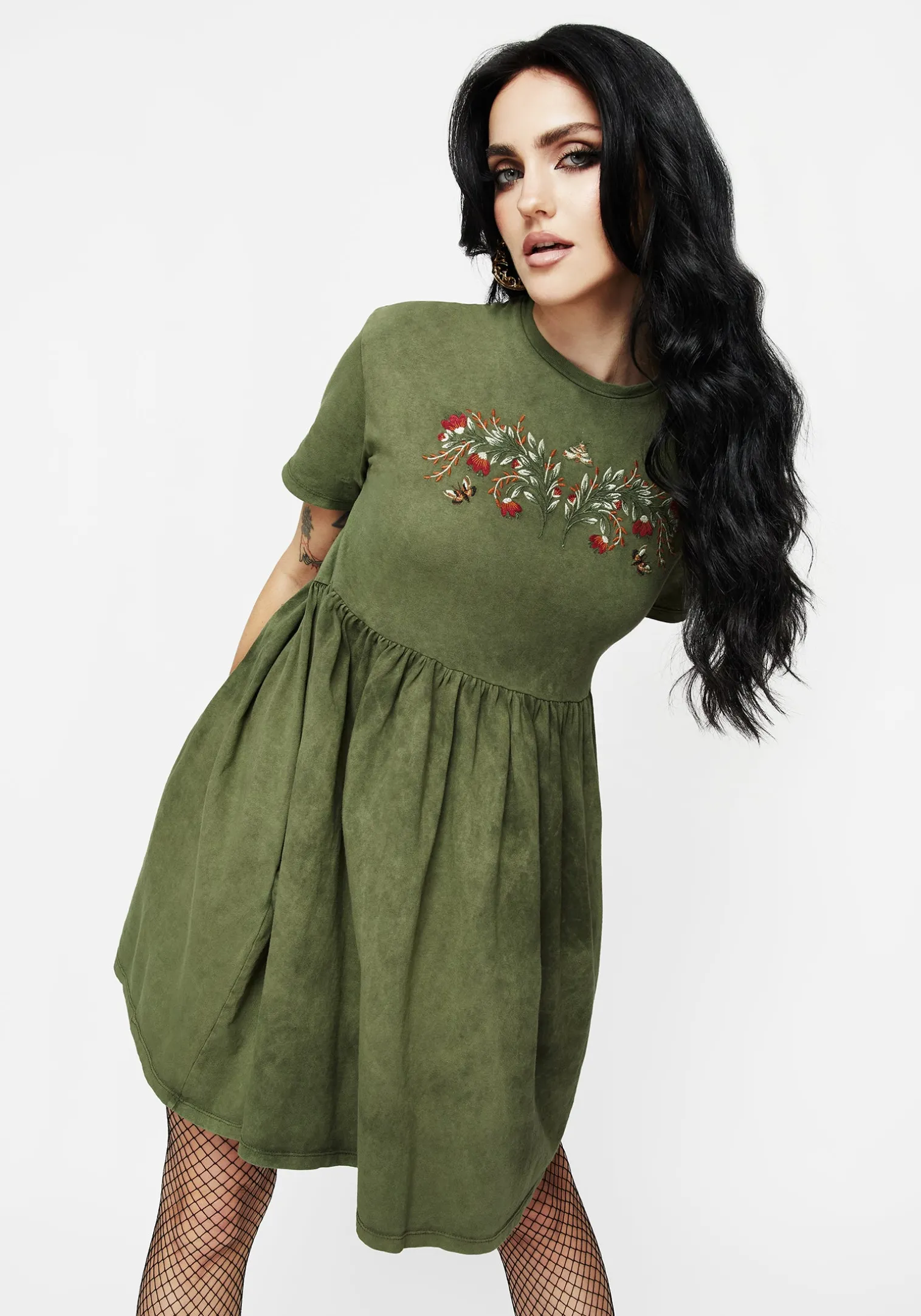 Copia Embroidered Cotton Jersey Skater Dress